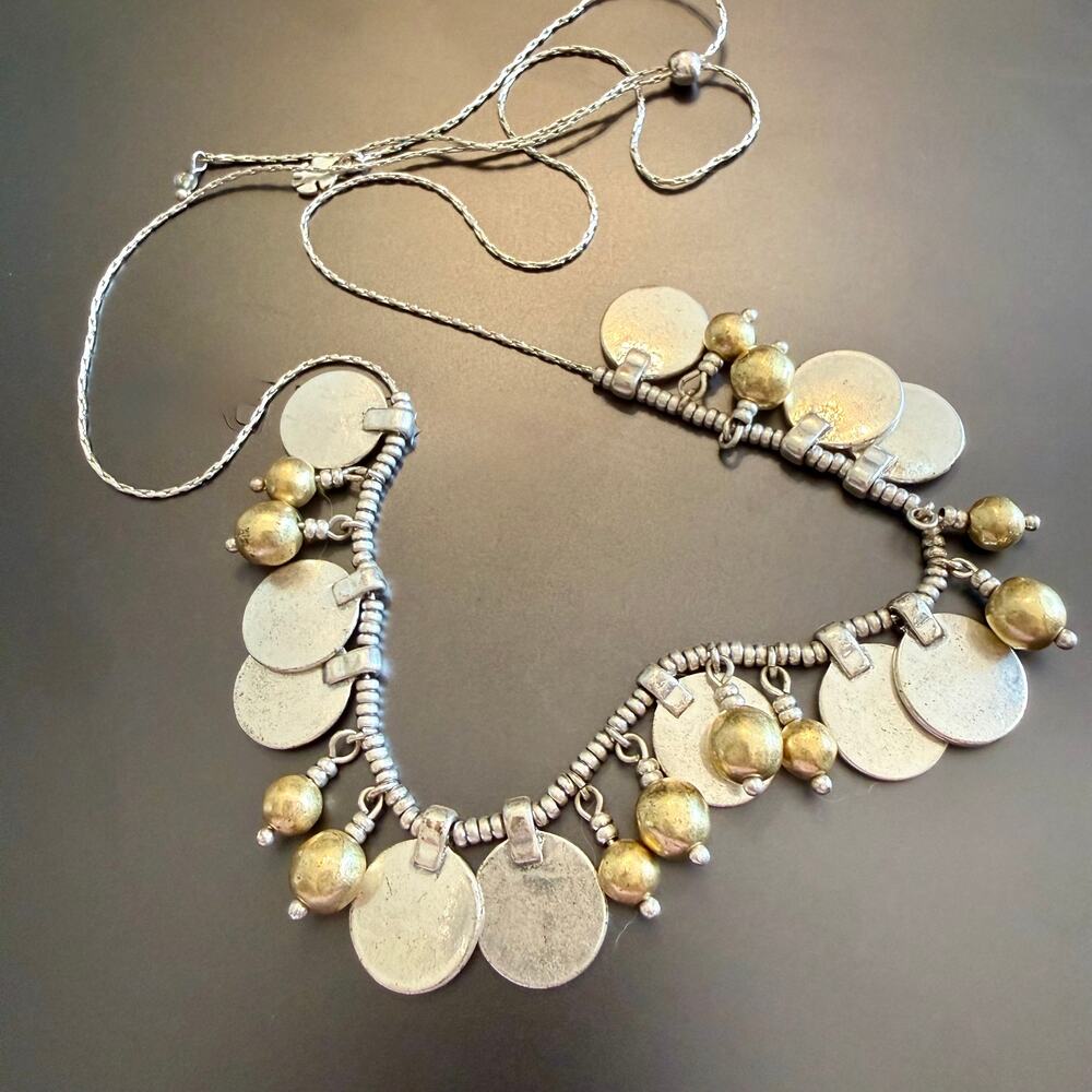 Lucky Brand Mixed Metal Silver & Gold Beaded Lariat Necklace